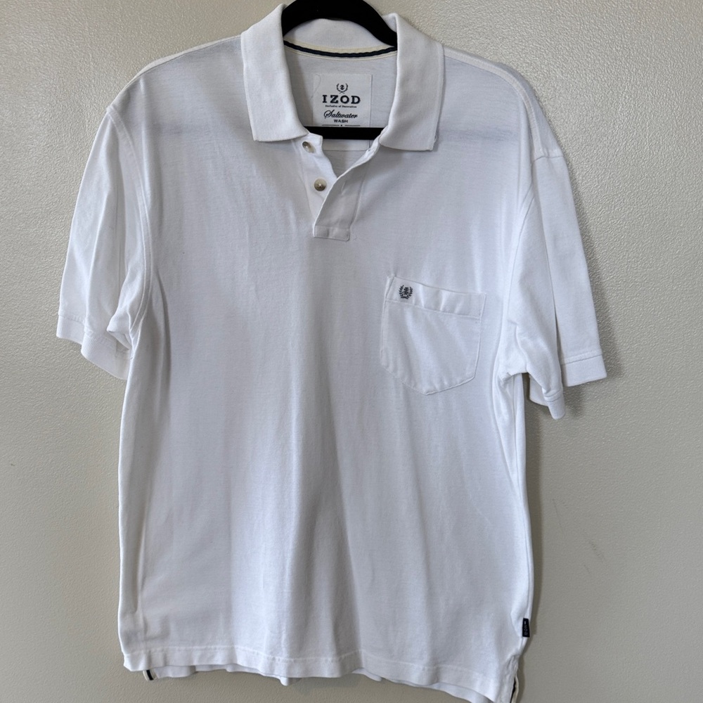 IZOD Men's White Polo Shirt medium salt water wash